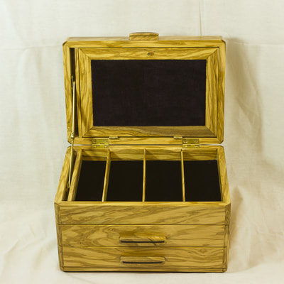 Olive wood Jewellery box with velvet compartments