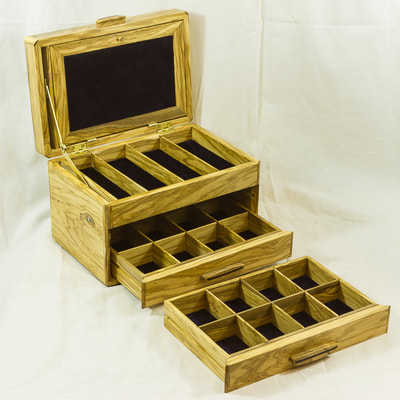 Olive wood Jewellery box with two drawers with divisions.