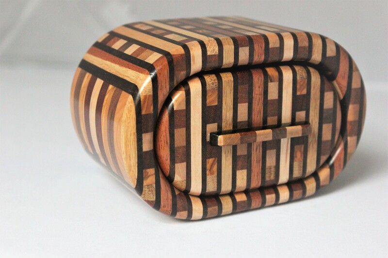 Strip wood oval shape bandsaw trinket box By Reuben's woodcraft