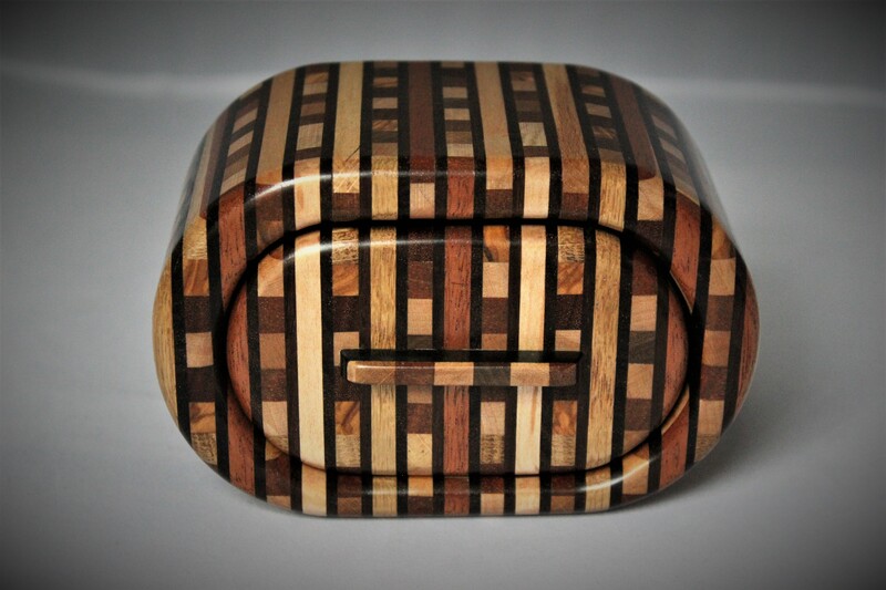 Oval shaped strip wood bandsaw trinket box by Reuben's woodcraft