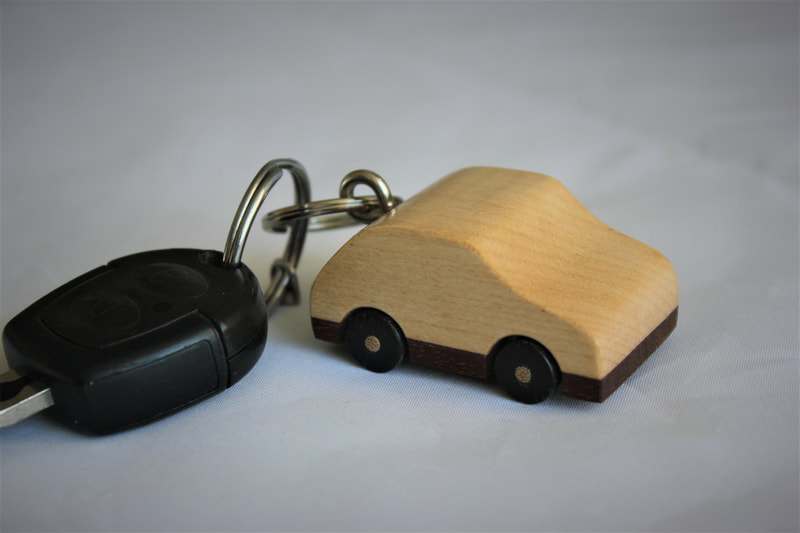 wooden toy car keyring