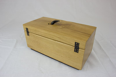 Solid ebony wood hinges  set into solid oak jewellery box by Reuben's woodcraft