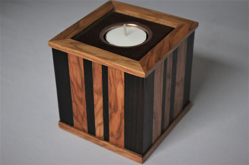 Wooden tealight holder box, made with Olive wood and Rosewood, Handcrafted by Reuben's Woodcraft.